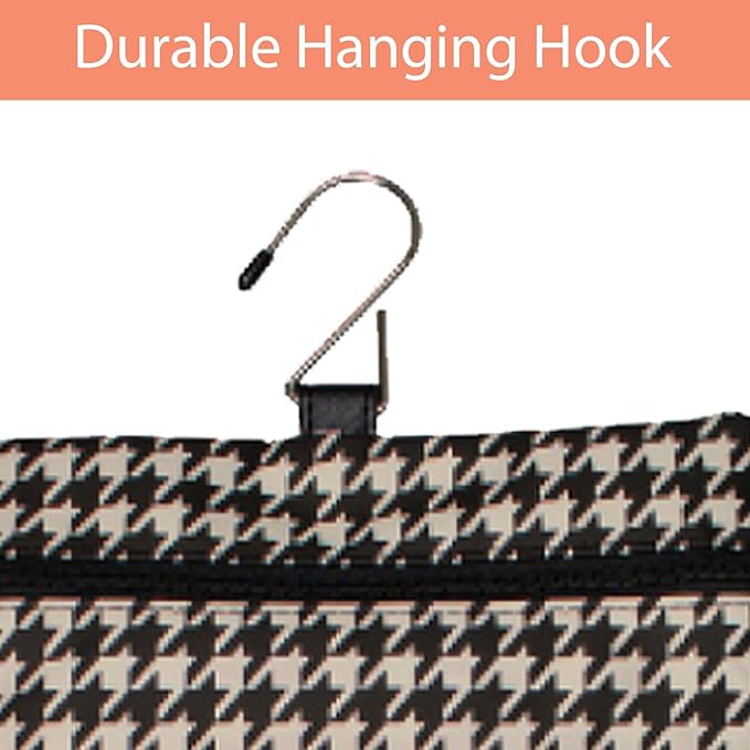 Houndstooth Hanging Travel Bag, Toiletry Bag, Makeup Bag for Women, Portable Water-resistant Small Travel Bag for Toiletries & Cosmetic Essentials