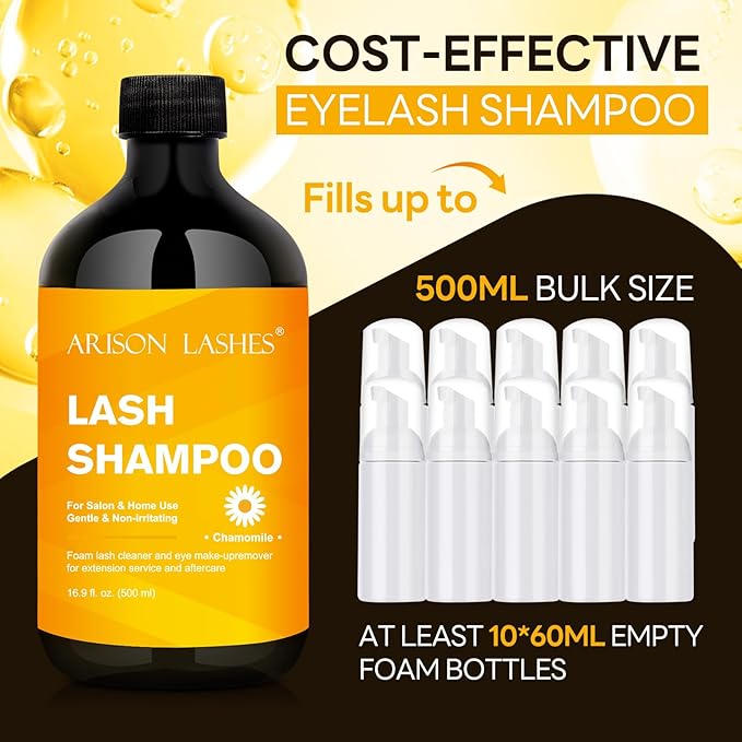 ARISON LASHES Lash Shampoo Eyelash Extension Cleanser, Lash Extension Shampoo, Professional Lash Shampoo for Lash Extensions Eyelid Foaming Cleanser for Salon and Home Use 500ML