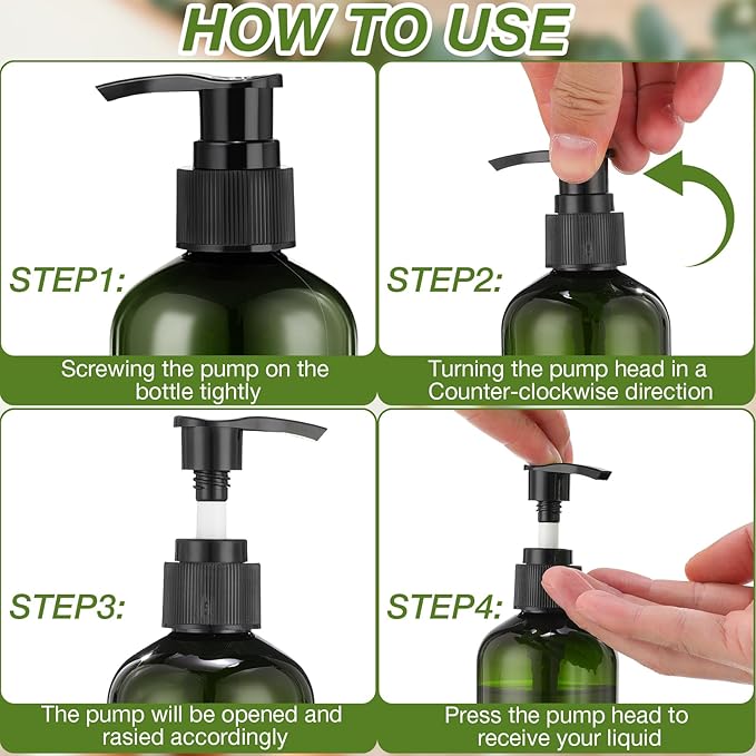 48 Pcs Pump Bottle Lotion Dispenser Refillable Shampoo Conditioner Hand Soap Dispenser Plastic Empty 8oz/250ml Clear Reusable Body Wash Container Bulk (Green, Black)