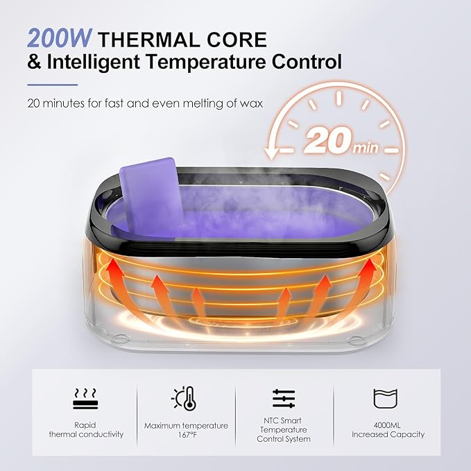4000ml Paraffin Wax Machine for Hand and Feet - Professional Wax Warmer with 200W Thermal Core, LED Real-time Temp Control & 167°F Rapid Melting, Intense Hydration with Hand Wax Paraffin Bath