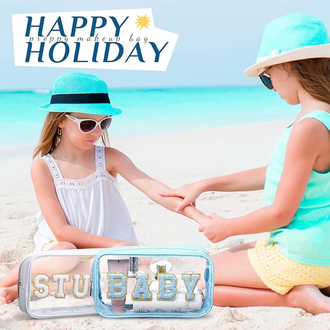 4 Pcs Mama and Baby Toiletry Bag Clear Chenille Letter Pouch Snacks Makeup Stuff Travel Diaper Bag Preppy Transparent Pouch with Zipper for Women Gift(Fresh Color)