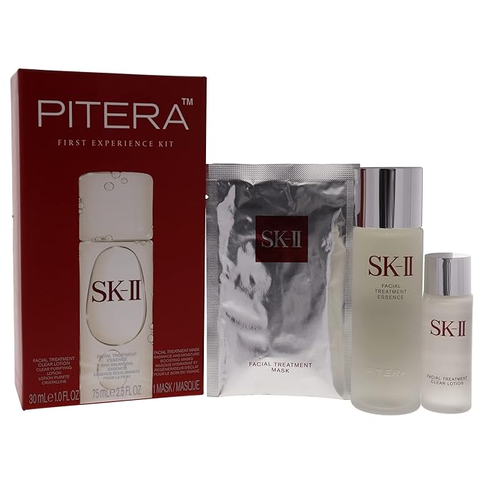 SK-II Pitera First Experience for Unisex 3 Piece Kit (2.5 Ounce Facial Treatment Essence + 1 Ounce Facial Treatment Clear Lotion + 1 Count Facial Treatment Mask)