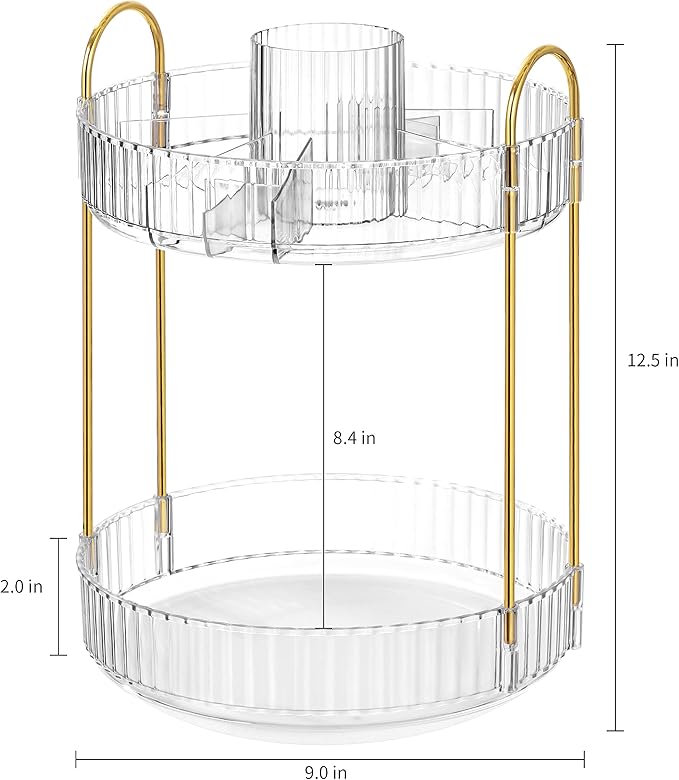 HBlife 360 Rotating Makeup Organizer, 2 Tier Perfume Organizer Skincare Organizer Large Capacity Cosmetic Storage for Bathroom, Vanity, Countertop, Clear
