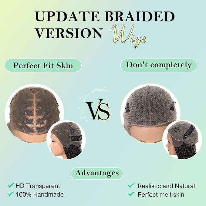 18" 13x8 Inch HD Lace Front Boho Box Braided Wigs Short Knotless Braid Wig for Women Full Braided Lace Front Wig With Baby Hair Balck Natural Color