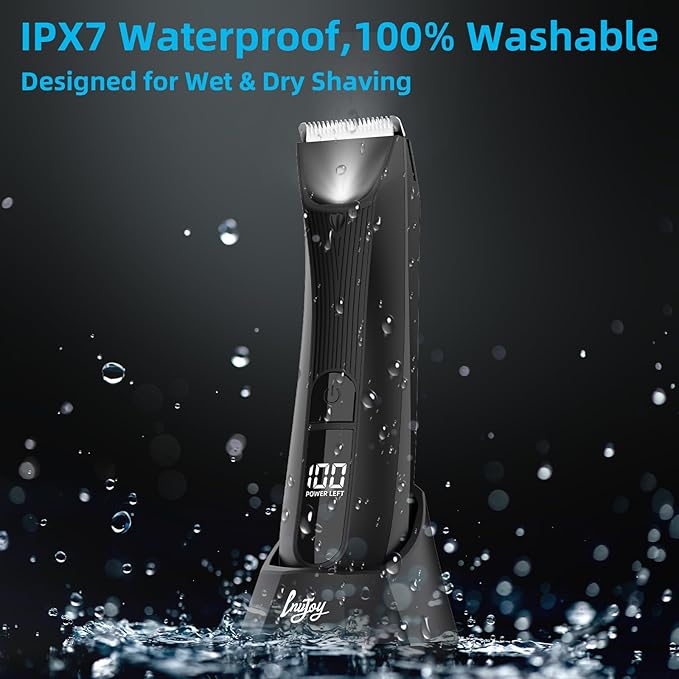 INVJOY Manscape Body Trimmer for Men, Waterproof Electric Razor/Shavers with Dual-Head for Facial, Pubic & Groin Hair Grooming, Ceramic & Foil Blades Hair Trimmer with LED - Birthday Gift for Him Dad