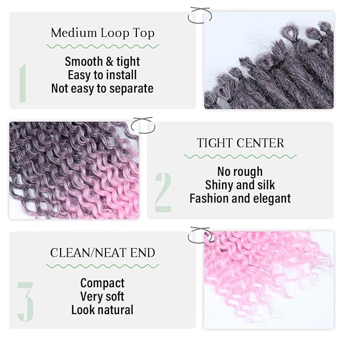 Single Ended Wavy Dreadlock Extensions,24 Inch 30 Strands Ombre Pink Dreads Set Synthetic Curly Hippie Style Dreads Handmade Dreads Extensions