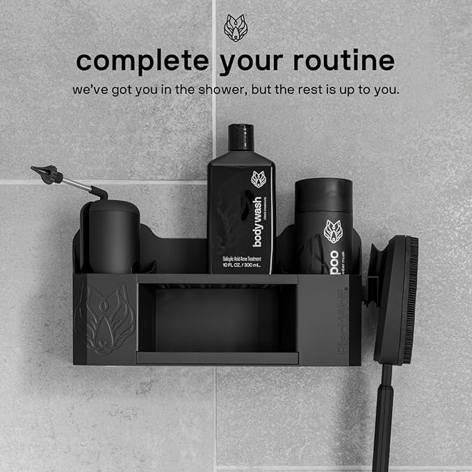 Black Wolf Body Wash & Sonic Scrubber Pro Kit for Men - Vibrating Face & Body Brush with Charcoal Powder Shower Gel, Water Resistant Massage Brush & Salicylic Acid Body Wash, Rich Lather & Deep Clean