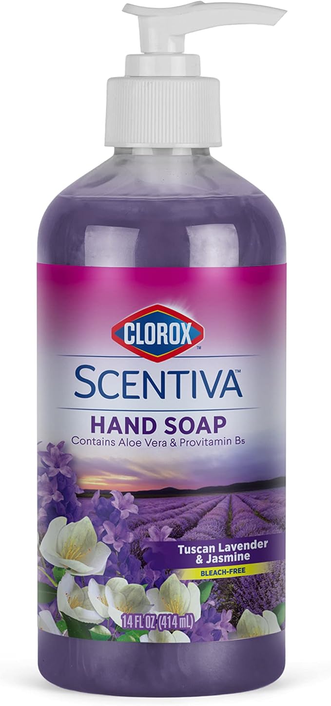 Clorox Scentiva Liquid Hand Soap 14 oz Liquid Hand Wash with Aloe Vera Vitamin B5 BleachFree Scented Hand Soap for Kitchen or Bathroom, Tuscan Lavender & Jasmine, 1 Count