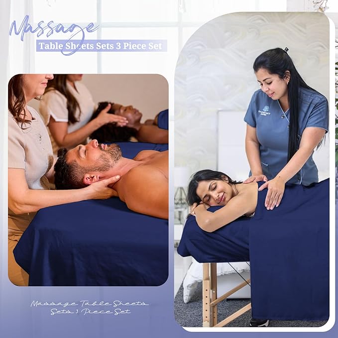 18Pcs 6 Sets Massage Table Sheets Set 3 Piece Set Includes Massage Bed Sheets, Massage Bed Cover Massage Face Rest Cover, Spa Bed Cover Massage Sheets Sets for Beauty Salon and Home Spa (Navy Blue)