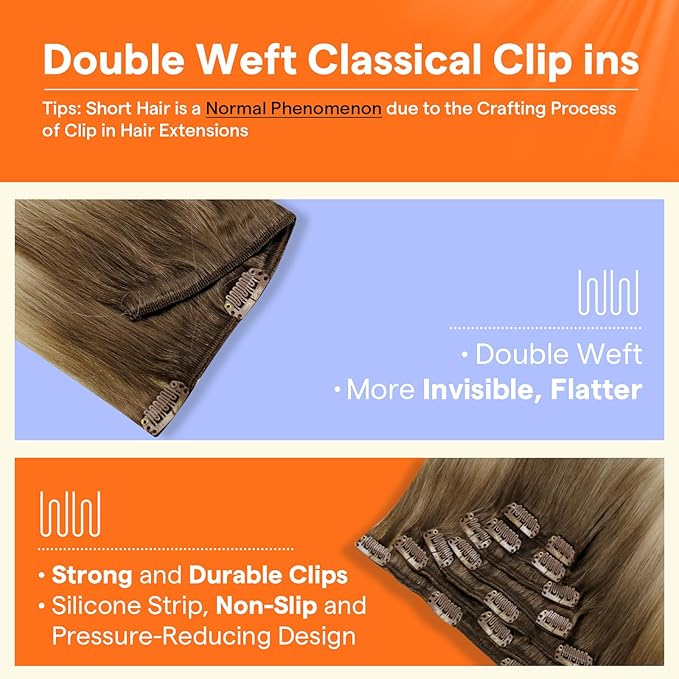 Full Shine Short Clip in Hair Extensions Blonde Real Human Hair Extensions Clip ins 12 Inch Ash Brown Balayage to Platinum Blonde Straight Remy Hair Extension Clip ins 7 Pcs