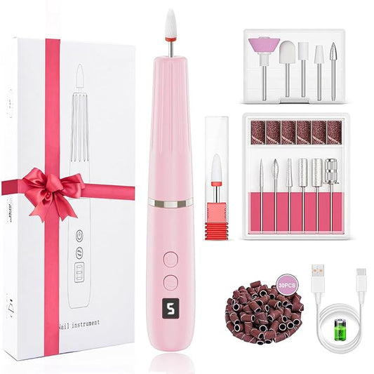Professional Nail Drill Kit；Rechargeable Electric Nail Filer for Acrylic Nail File，Cordless Nail File Electric for Beginners and Professionals Manicure and Pedicure Set with Rechargeable，Pink