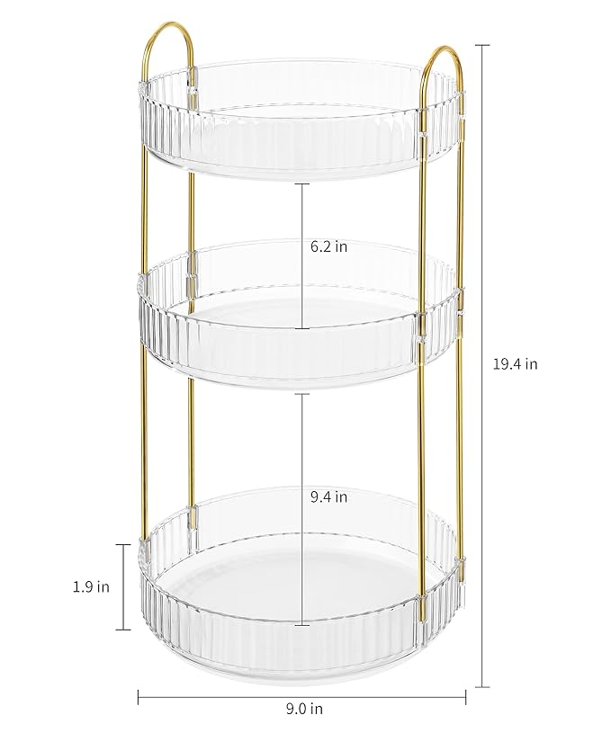 360 Rotating Makeup Organizer Countertop Clear 3 Tier Bathroom Organizer Spinning Perfume Organizers, Skincare Organizers Makeup Carousel Cosmetic Brush Storage for Vanity, Countertop