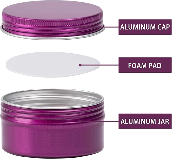 24 Pack 4oz Screw Top Aluminum Tin Jars with Screw Lids and Blank Labels - Refillable 120ml Metal Containers for Lip Balms, Candles, Salves, Spices, Crafts (Purple)