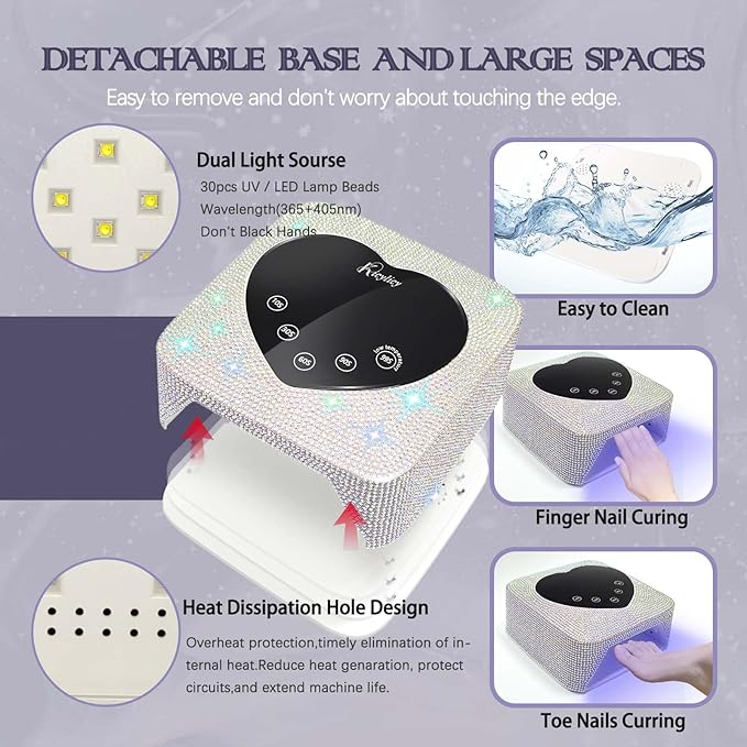 UV LED Nail Lamp for Nails, Kicylicy UV Nail Lamp 72W,Cordless UV Nail Lamp for Gel Polish, Rechargeable Diamond LED Nail Dryer with 5 Timer Settings, Touch Control&Auto Sensor for Salon&Home