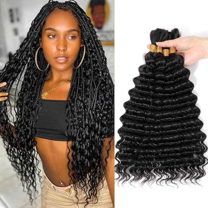 Urbeauty Bulk Human Hair for Braiding, Deep Curly Human Hair for Boho Braids 100g/2bundle 20 Inch No Weft, Human Braiding Hair for Boho Braids/Bohemian Knotless Braids/Micro Braiding Hair/Goddess