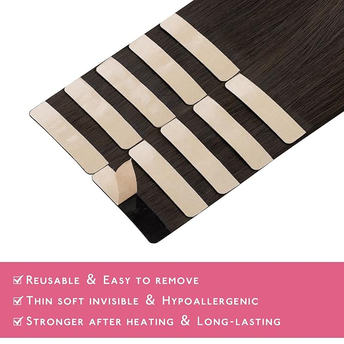 WENNALIFE Tape in Hair Extensions - Human Hair, Dark Brown, 10pcs 25g, 18 inch Remy Invisible Tape Ins, Straight, Colored, Soft, Real Human Hair Refill Set