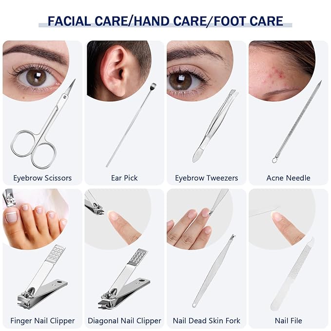 Lasnten 24 Set Manicure Set Bulk Nail Clippers Grooming Nail Kit Stainless Steel Professional Pedicure Kit Pedicure Tools with Travel Case Gifts for Men Women Personal(8 in 1,Black)