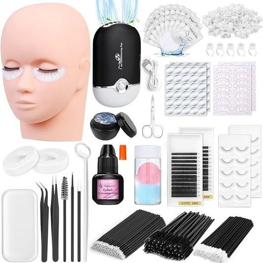 EyeLash Extension Kit for Beginners, Professional Lash EyeLash Extension Practice Kit with Everything, Mannequin Head, Eye Lashes Glue, Lash Kit for Eyelash Extensions Beginners Training
