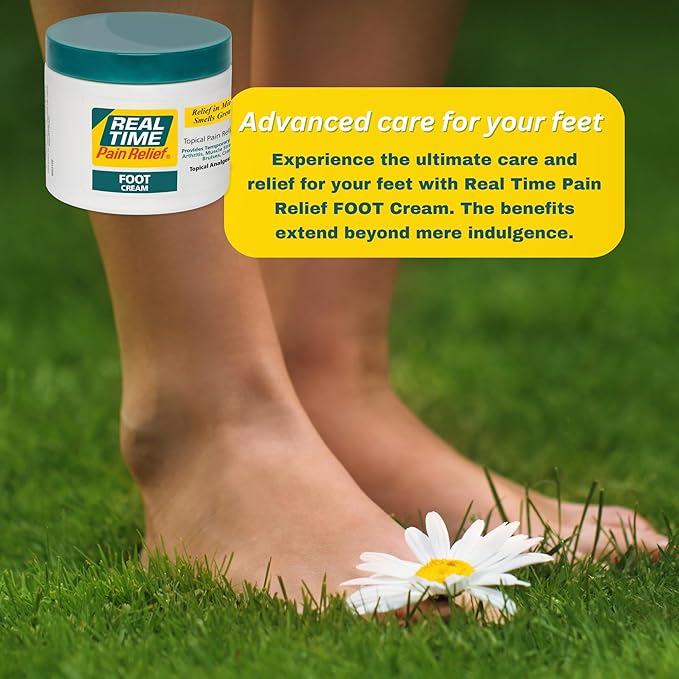 Real Time Pain Relief Foot Cream - 4.4oz Jar | Advanced Relief for Foot Pain, Muscle Strains, and Arthritis |15 Natural Ingredients Including Eucalyptus, Tea Tree Oil, Menthol, Vitamin E, and Emu Oil