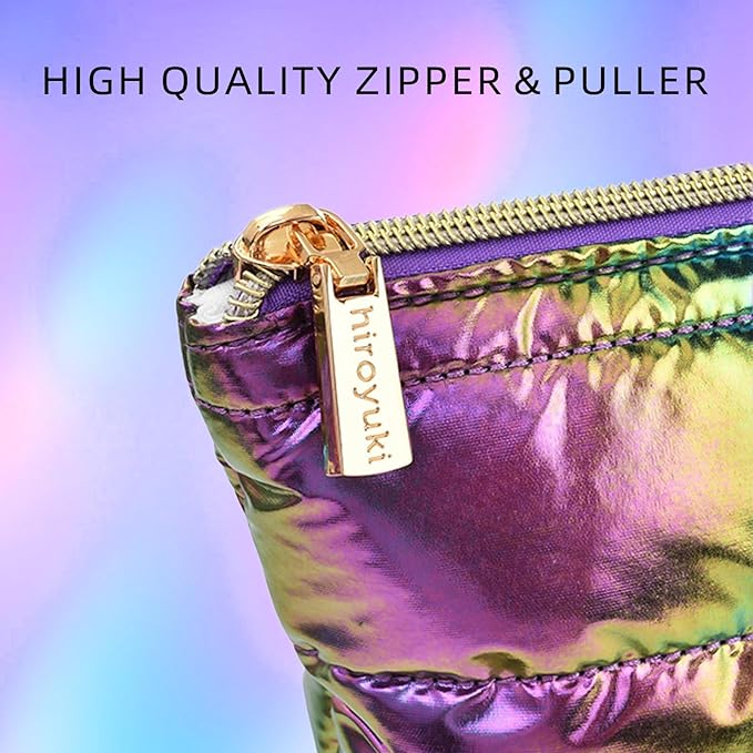 Hiroyuki 3pcs Iridescent Quilted Makeup Bag (plain, rainbow)