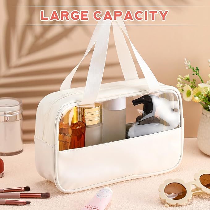 9 Pcs Translucent Make up Bag Toiletry Organizer for Women Men Waterproof Portable Cosmetic Travel Bag with Hanging Handles Travel Storage Carry Pouch, 10.2 x 6.3 x 2.8 Inches(White)