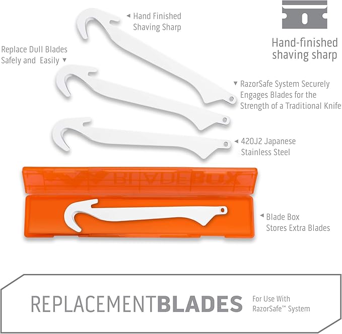 OUTDOOR EDGE 3.5" RazorSafe Replacement Gutting Knife Blades, 4 Pieces plus Blade Storage Box