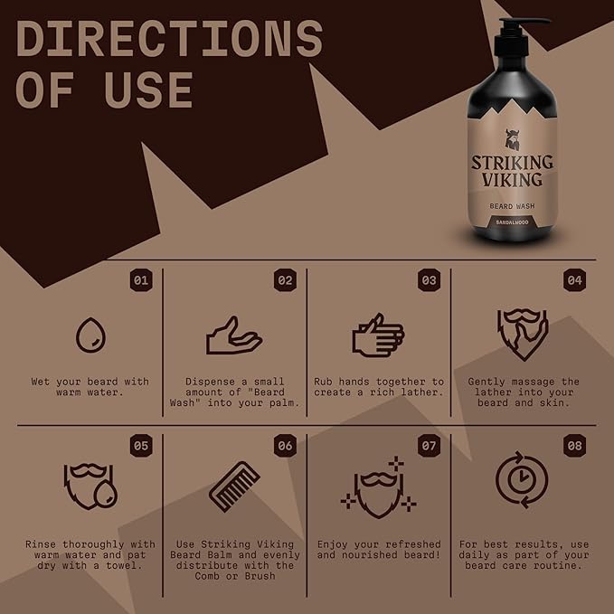 Striking Viking Sandalwood Beard Wash/Shampoo for Men - 17 Oz, Paraben & Sulfate Free, Jojobal Oil for all Beard Types - Promotes Healthy Growth & Moisturizes