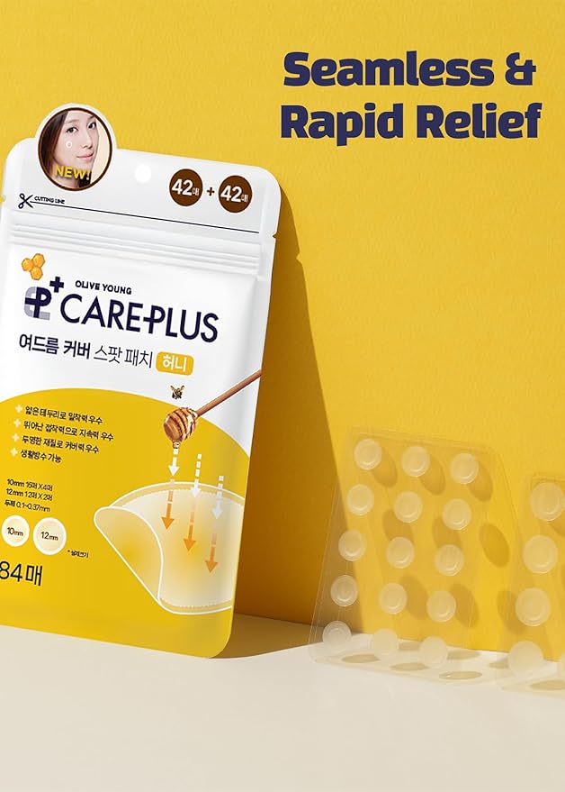 OLIVE YOUNG Care Plus Spot Patch | Hydrocolloid Acne Korean Spot Patch to Cover Zits, Pimples and Blemishes, for Troubled Skin and Face (Manuka Honey, 84 Count (Pack of 1))