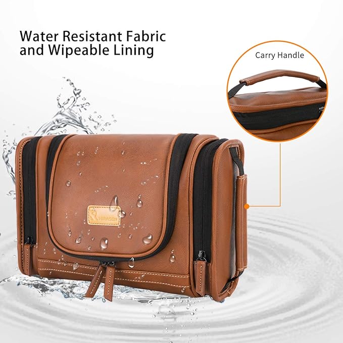 MIRASON Hanging Toiletry Bag for Men Dopp Kit Waterproof Travel Organizer Bag with Sturdy Metal Hook and Handle for Bathroom Shower Cosmetics Camping Brushes Shaving (Brown)