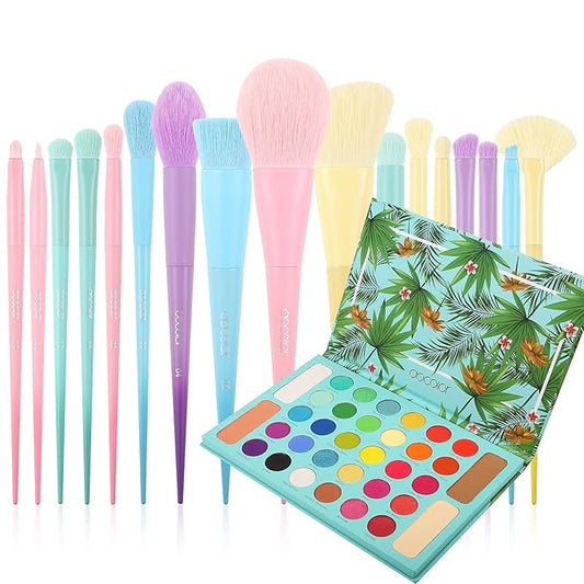 Docolor 17Pcs Colorful Makeup Brushes Set + 48Colors BOOM Eeyshadow Palette, Ultra Pigmented Matte Shimmer Metallic Natural Blendable Cream Powder Long Lasting Waterproof Make Up Eye Shadow Palettes
