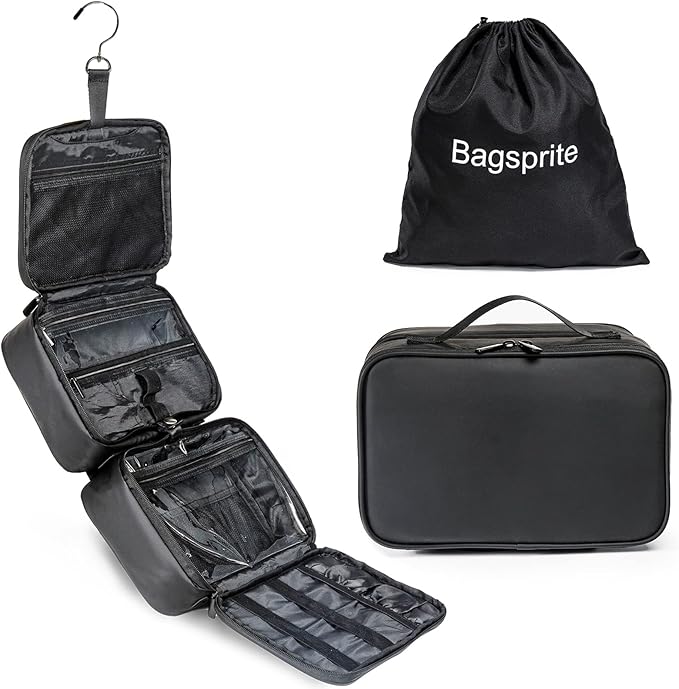 BAGSPRITE Large Hanging Toiletry Bag for Men and Women - Water-Resistant Travel Toiletry Bag - Makeup Cosmetic Bag Travel Organizer for Accessories, Shampoo, Full-size Container