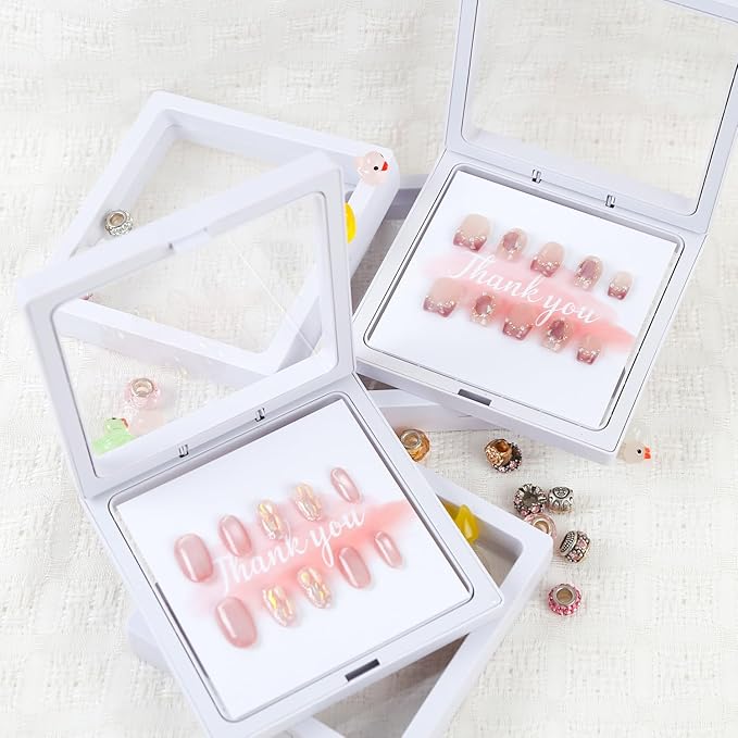 30 Pcs Press on Nail Boxes Packaging with 90 Pcs Adhesive Double Sided Tape with 30 Pcs Display Card for Nail Display White