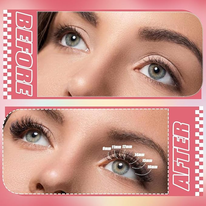 DIY Fluffy Lash Extension Kit 630Pcs 10-18mm D Curl Lashes Clusters with Lash Bond and Seal Glue Remover Lash Shampoo Cleansing Brush Headband Wristband Tweezers Eyelash Brush Applicator