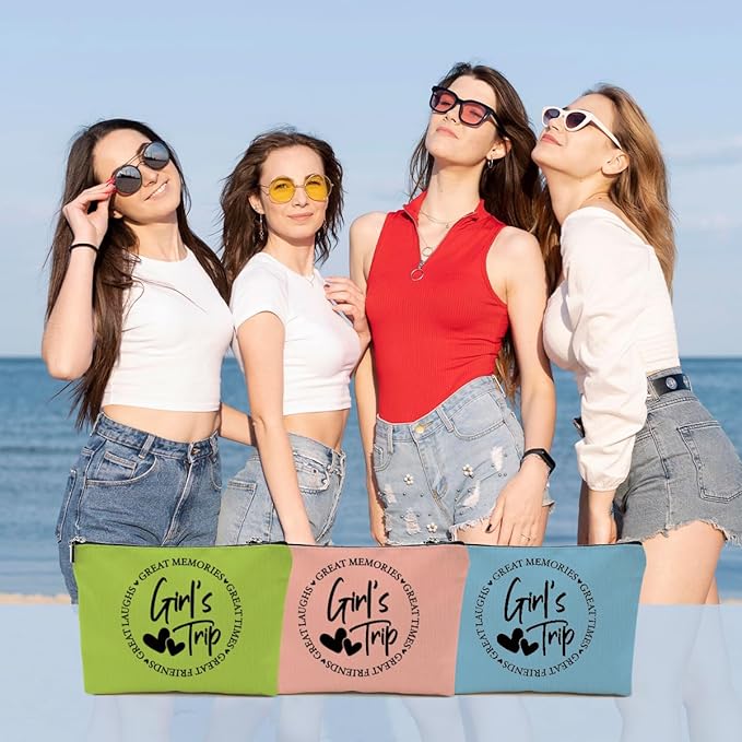 3Pcs Girls Weekend Gifts, 2025 Girls Trip Gifts Favors Travel Gifts Funny Makeup Bag, Weekend Bag Cosmetic Bag, Friendship Gifts for Women Best Friend Bride BFF, Graduation Wedding Gifts Toiletry Bag