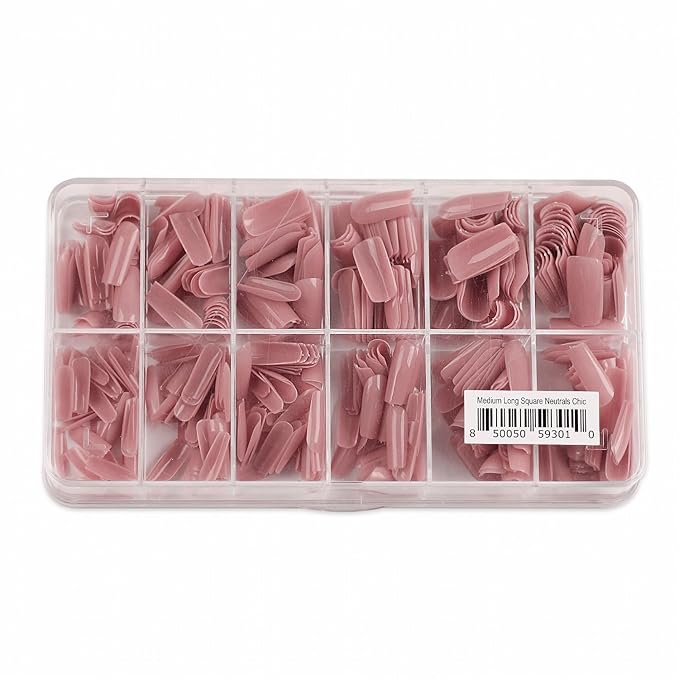 Allkem Soft Gel Nail Tips - Medium Long Square Nail Extensions - 12 Sizes Extra Extra Long Full Cover Nails - Neutrals - Chic (504 Pieces)