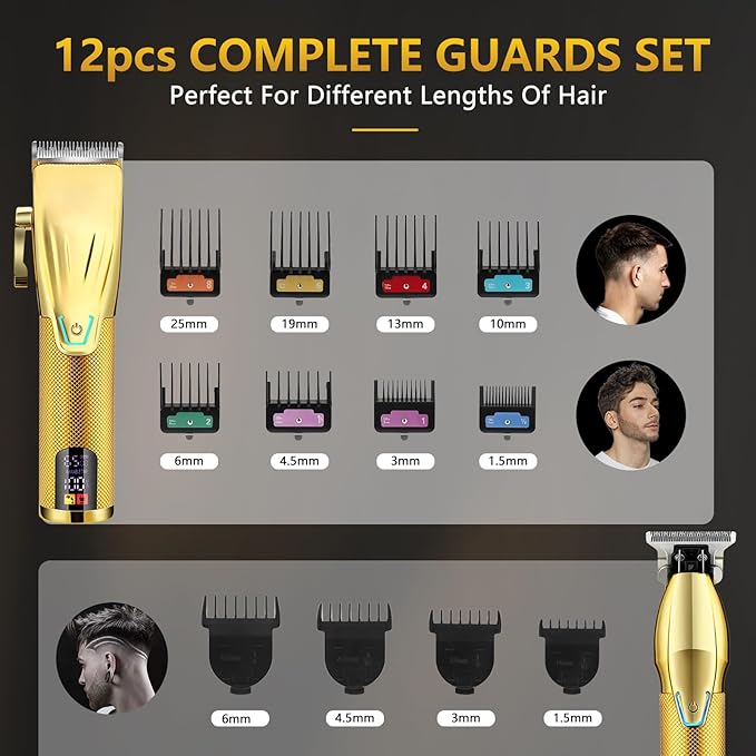Hair Clippers for Men Professional，Clippers and T-Blade Trimmers Set，Electric Razor Shavers Hair Trimmer Kit，Hair Cutting Machine，LCD Display,Best Presents(Gold)