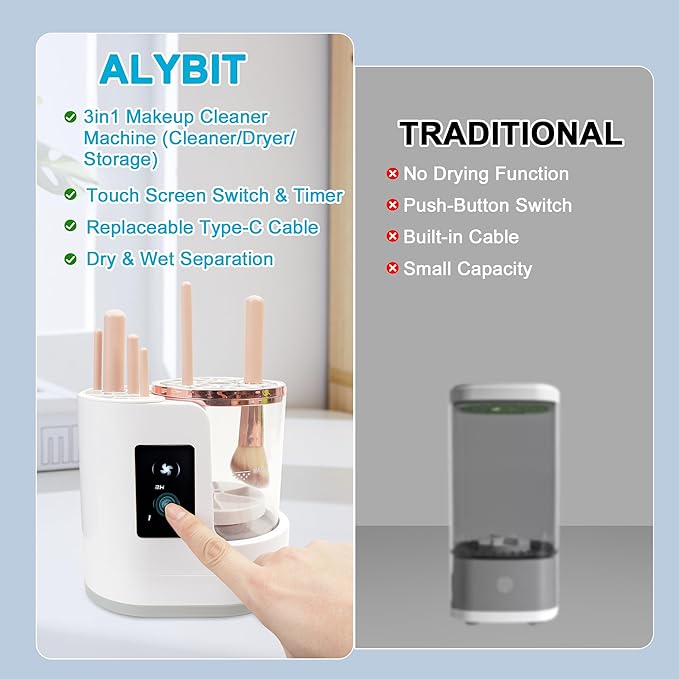 Electric Makeup Brush Cleaner-Multi-Functional Makeup Brush Cleaner Machine with Timer, Automatic Cosmetic Brush Cleaner with Makeup Brush Dryer for Makeup Brush and Sponges