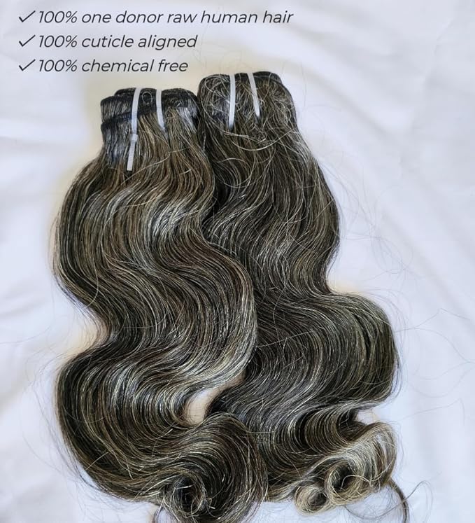 Raw Human Hair Bundles Body Wave Salt and Pepper Gray Color One Donor Wavy Grey Human Hair Bundles 50% Grey Mixed Black Color 2 Bundles 12 12 Inches Virgin Hair Weave Weft by Clytie