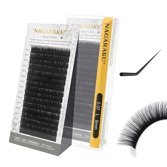 NAGARAKU Eyelash Extensions Individual Lashes Extensions Classic Lash Matte Black 16 Rows Soft Natural Matte Black Professional Beauty Salon Lashes Supplies - 0.07L 9mm