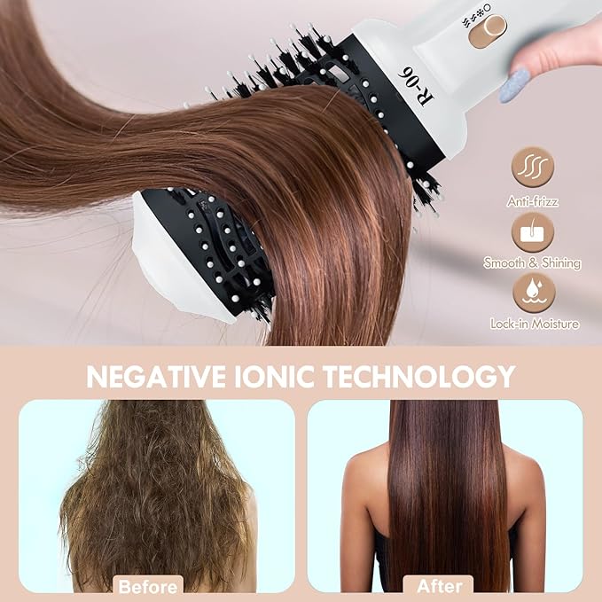 Hair Dryer Brush Blow Dryer Brush in One, 4 in 1 Hair Dryer and Styler Volumizer with Oval Barrel, Professional Salon Hot Air Brush for All Hair Types, Bright White