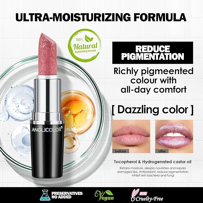 Glitter Coral Lipstick,High Impact Lipcolor,Lightweight Hydrating Formula Smooth and Non-Sticky,Metallic Orange Lipstick For Women,Full-Coverage Lip Color(14 SUNRISE AT SEA, 4g)