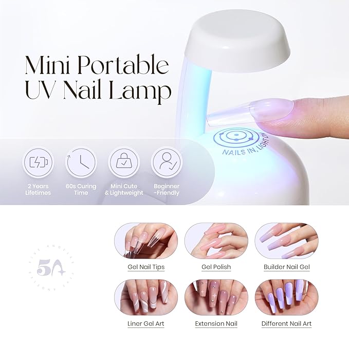 Tipex Nail Tips Kit,Pre-etched Acrylic Hard Nail Tips Set for Beginners,Long Square Full Cover Press On Nails,Deep C Curve Flat Nails,UV Nail+Glue+LED Lamp+Base Gel