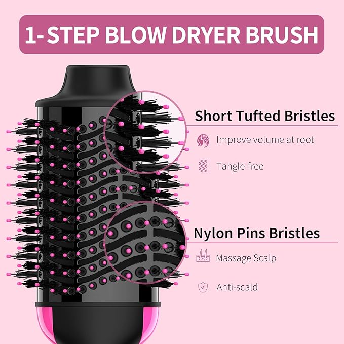 Hair Dryer Brush Blow Dryer in One Upgraded 4 in 1 Hair Dryer and Styler Volumizer with Negative Ion Anti-frizz Ceramic Titanium Barrel Hot Air Brush Hair Straightener Brush