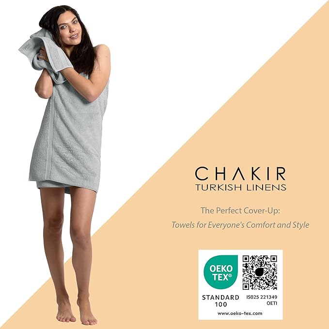 Chakir Turkish Linens Premium Cotton Absorbent Turkish Towels (8-Piece Towel Set, Silver)