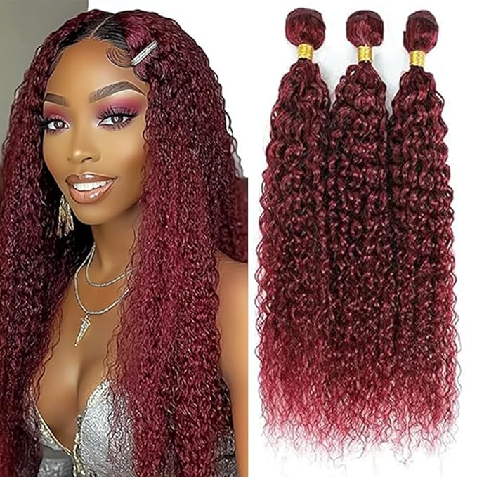 Burgundy Kinky Curly Bundles Human Hair Color 99j Curly Bundles 8a Grade Double Weft Brazilian Human Hair Soft and Silky for Black Women 12 14 16 Inch