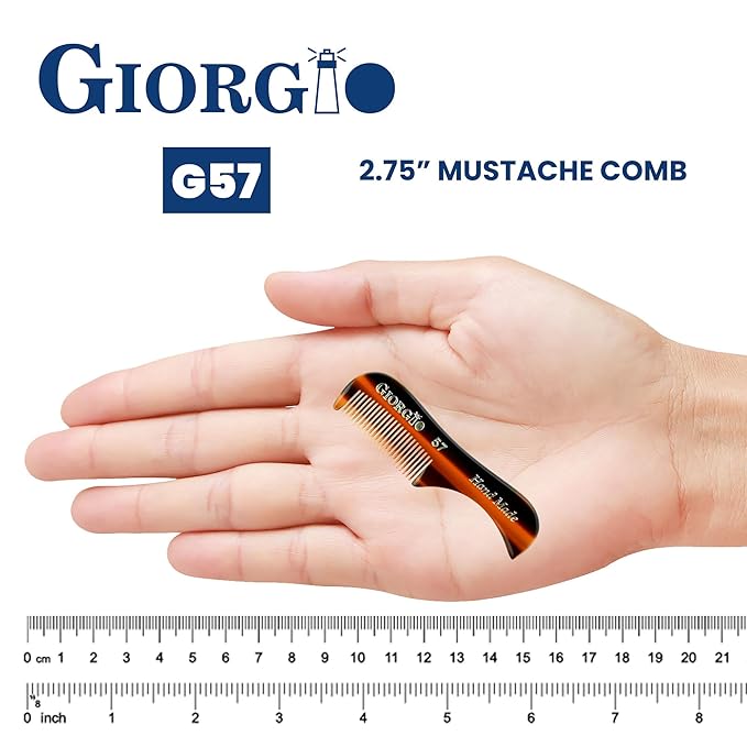 Giorgio G57 Extra Small Men's Fine Tooth Beard and Mustache Comb for Facial Hair Grooming and Styling. Wallet Pocket Comb Beard Comb for Men, Handmade, Saw-Cut and Hand Polished (2.75")