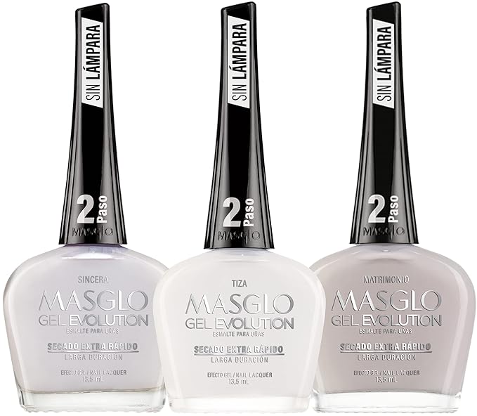 MASGLO Gel Evolution – Set of 3 Nail Polishes No UV/LED Lamp Needed, Fast-Drying, 12-Day Wear, 14-Free Formula, High-Gloss Finish, vegan (0.5 oz Each) h