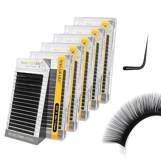 NAGARAKU 5 Trays Eyelash Extensions Individual Lashes Extensions Classic Lash Matte Black 16 Rows Soft Natural Matte Black Professional Beauty Salon Lashes Supplies -0.07N MIX7-15