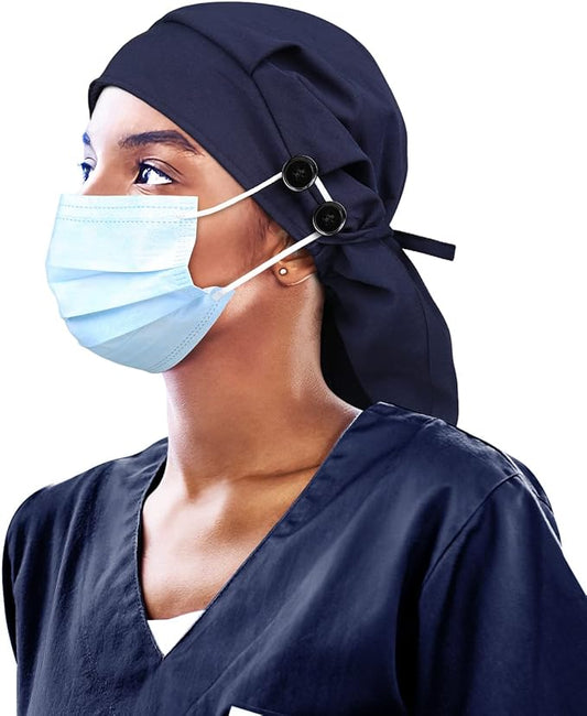 Satin Lined Work Cap with Button for Long Hair Women