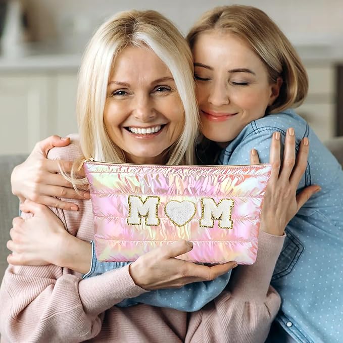 Hiroyuki 3pcs Iridescent Quilted Makeup Bag (ILOVEUMOM, pink)